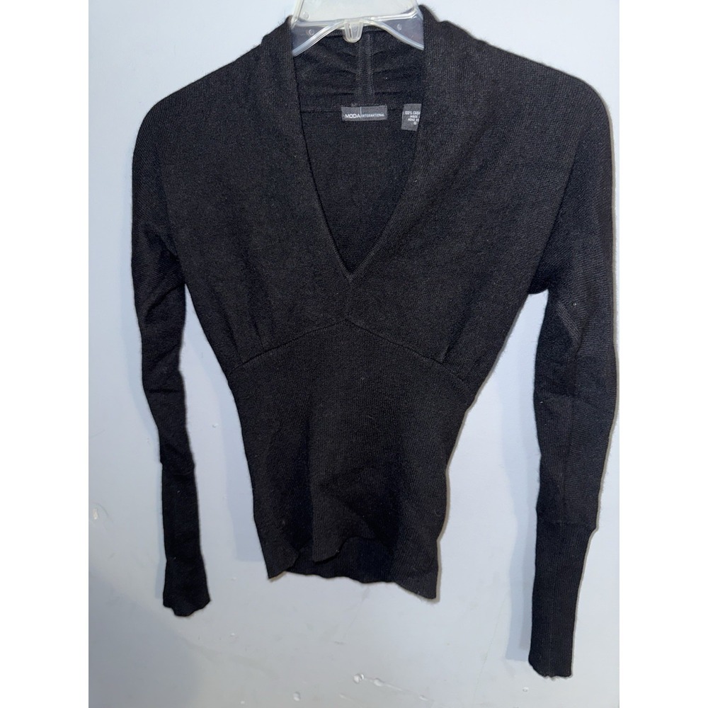MODA International Women's Size‎ S Black Cashmere Long-Sleeve V-Neck Sweater